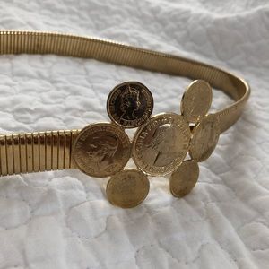 RARE vintage Gold expandable Belt w/ English coins